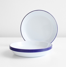 Falcon Enamelware- Deep Plates, Original White with Blue Rim