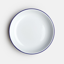 Falcon Enamelware- Deep Plates, Original White with Blue Rim