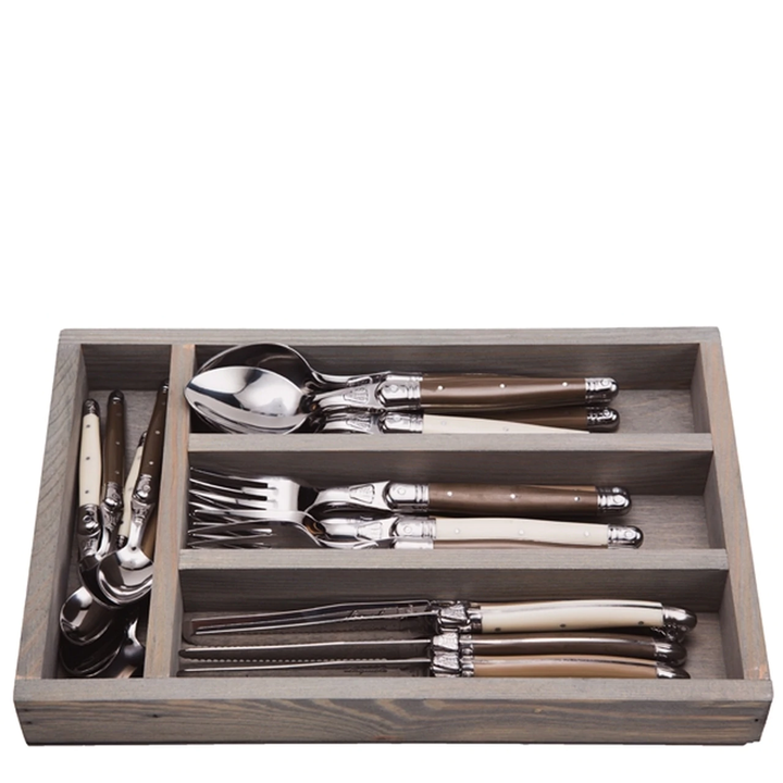 Jean Dubost 24 Pc Everyday Flatware Set with Linen colored Handles