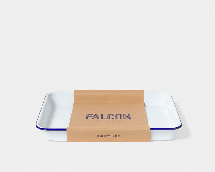 Falcon Enamelware-Serving Tray, White with Blue Rim